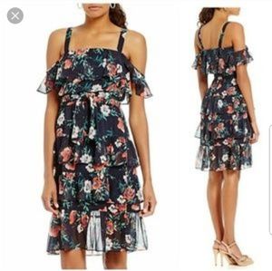 Eliza J ruffle cold shoulder dress